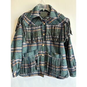 Blank NYC Green Plaid Fringe Jacket